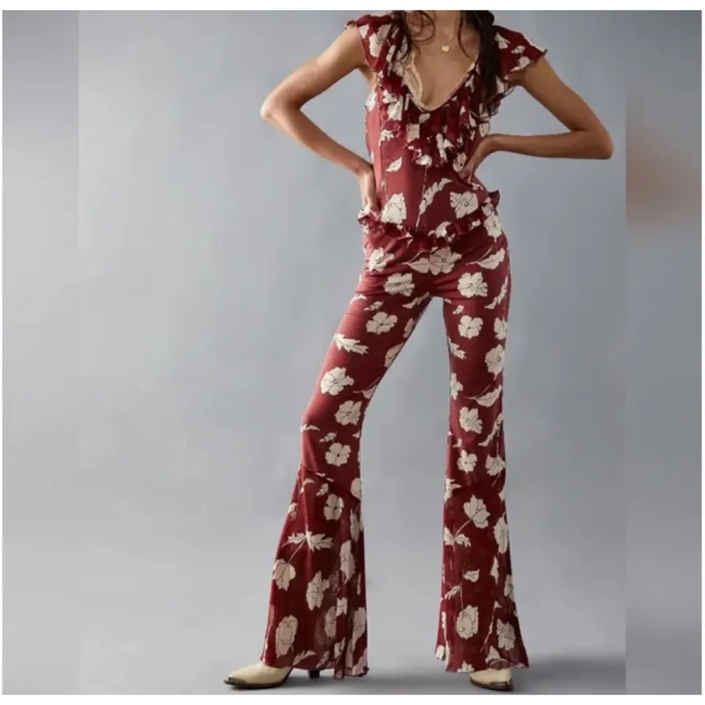 Free People Womens XS Austyn Femme Red Floral One Piece Jumpsuit